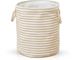 Terra - Wasmand - Wasmand Inklapbaar - Opvouwbare Wasmanden - 35 cm x 40 cm - Stijlvolle en Ruimtebesparende Wasmand voor Optimale Wasorganisatie - Engelse Stijl Wasmanden - Licht - Beige met Witte Strepen