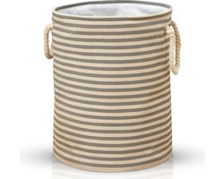 Terra - Wasmand - Wasmand Inklapbaar - Opvouwbare Wasmanden - 35 cm x 40 cm - Stijlvolle en Ruimtebesparende Wasmand voor Optimale Wasorganisatie - Engelse Stijl Wasmanden - Licht - Donkergrijs met Beige Strepen