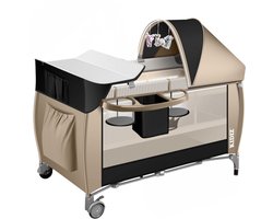 KIDIZ® Campingbedje Reisbedje Reiswieg Babybedje 3 in 1 Combi Set Ledikant met Verschoningsmatje Klamboe Kinderbox Baby vanaf de geboorte tot 15 kg Luchtige zijwanden met zijingang Opvouwbare Draagtas - Zwart / Beige
