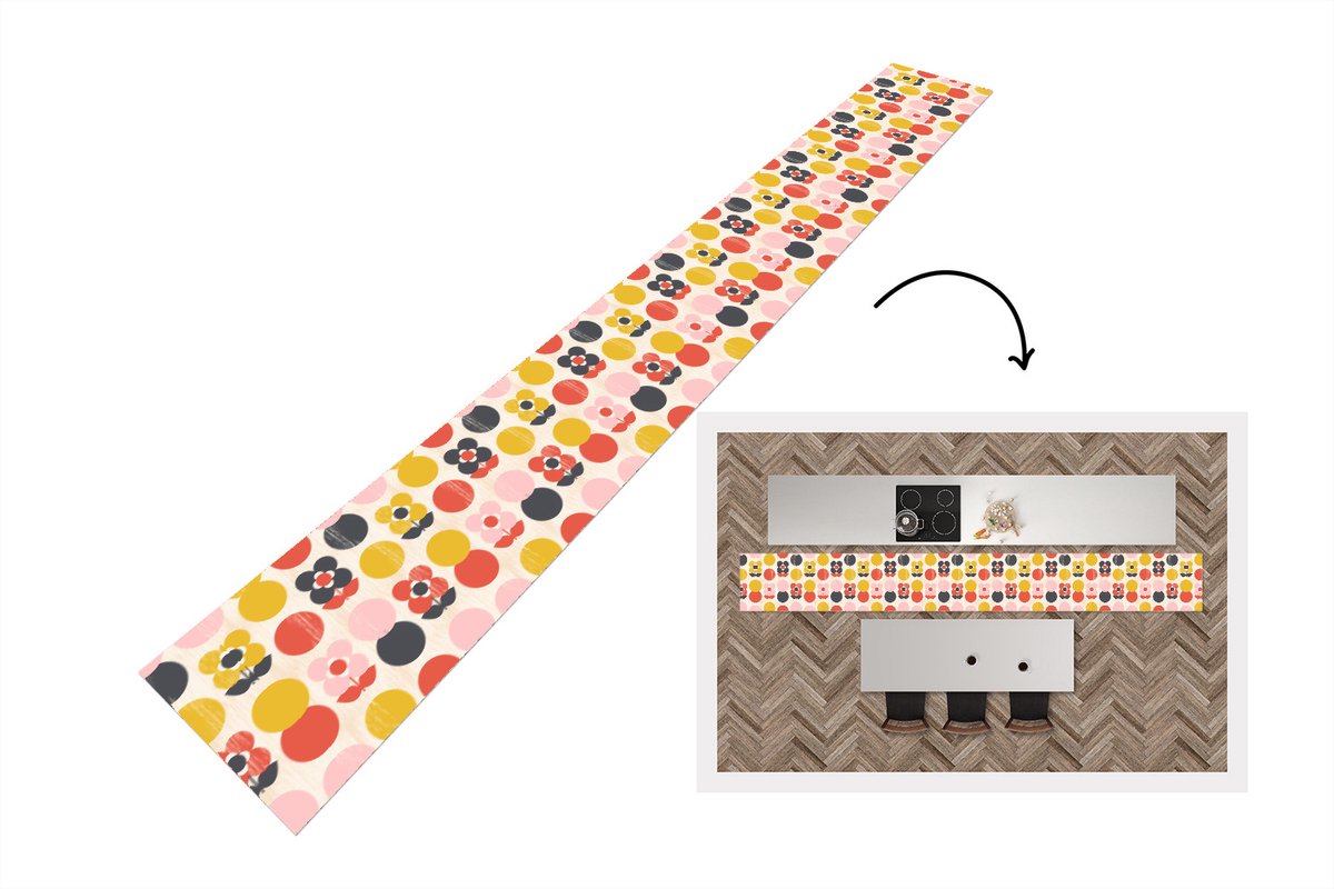 KitchenYeah Keukenloper 400x50 cm - Keukenmat vinyl Retro - Design - Bloemen - Pastel - Keukenmatten loper - Keuken vloerkleed tapijt