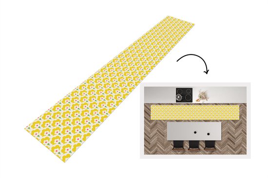 Tapis de cuisine 360x60 cm - Tapis de cuisine en vinyle Design - Rétro - Seventies - Jaune - Tapis de cuisine - Tapis de Cuisine