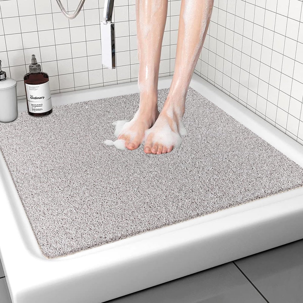 Ibenzoa® Antislip Douchemat met Luffa Massage en Sneldrogend Schimmelwerend Ontwerp voor Bad en Douche