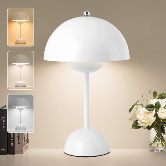 ibettertec-LED Nachtkamerlamp - Nachttafellamp Paddenstoel - Dimbare tafellamp met E27-lamp - Dimbare verlichting - Schrijftafellamp met lampenkap - 3000K/4500K/6000K 3-kleuren dimbaar licht - voor thuis, kantoor, slaapkamer, werkkamer