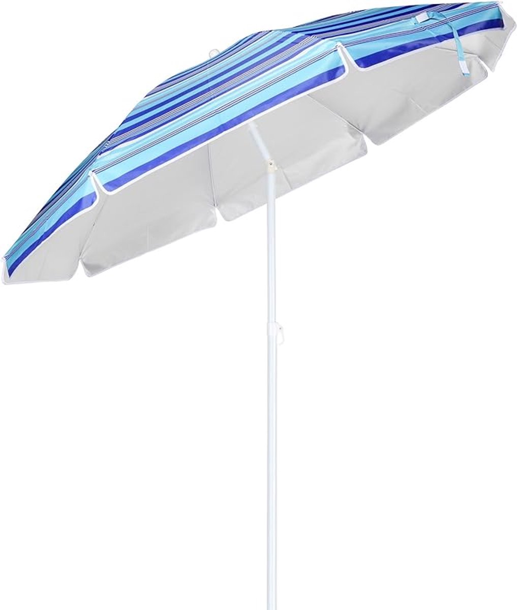 Lexium Strandparasol met grondboor - Zomeraccessoire - Parasolhouder strand - Zonbescherming - Windbestendige parasol - Stranddag - UV werende parasol - Parasol met draaimechanisme - Vakantie aan zee - Schaduw op het strand - Draaibare grondpen - Par