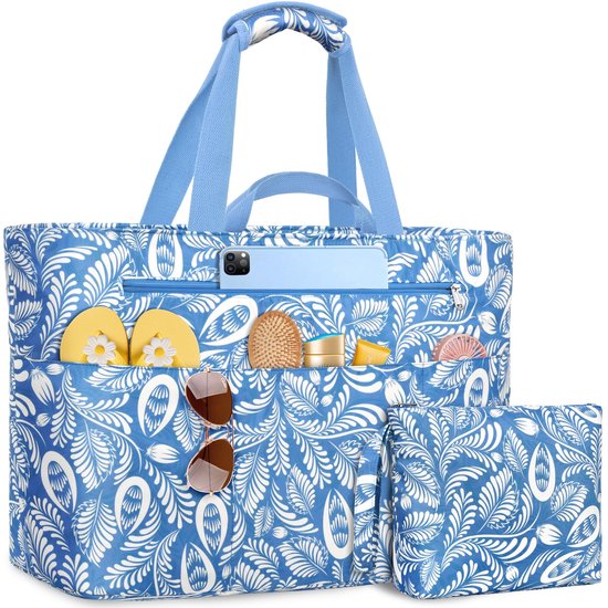 Ibenzoa® Extra Grote Waterdichte Strandtas XXL met Rits en Trolley Bevestiging voor Vakantie en Reizen