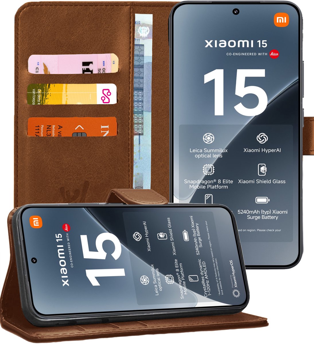 Hoesje geschikt voor Xiaomi 15 - Portemonnee Book Case Bruin