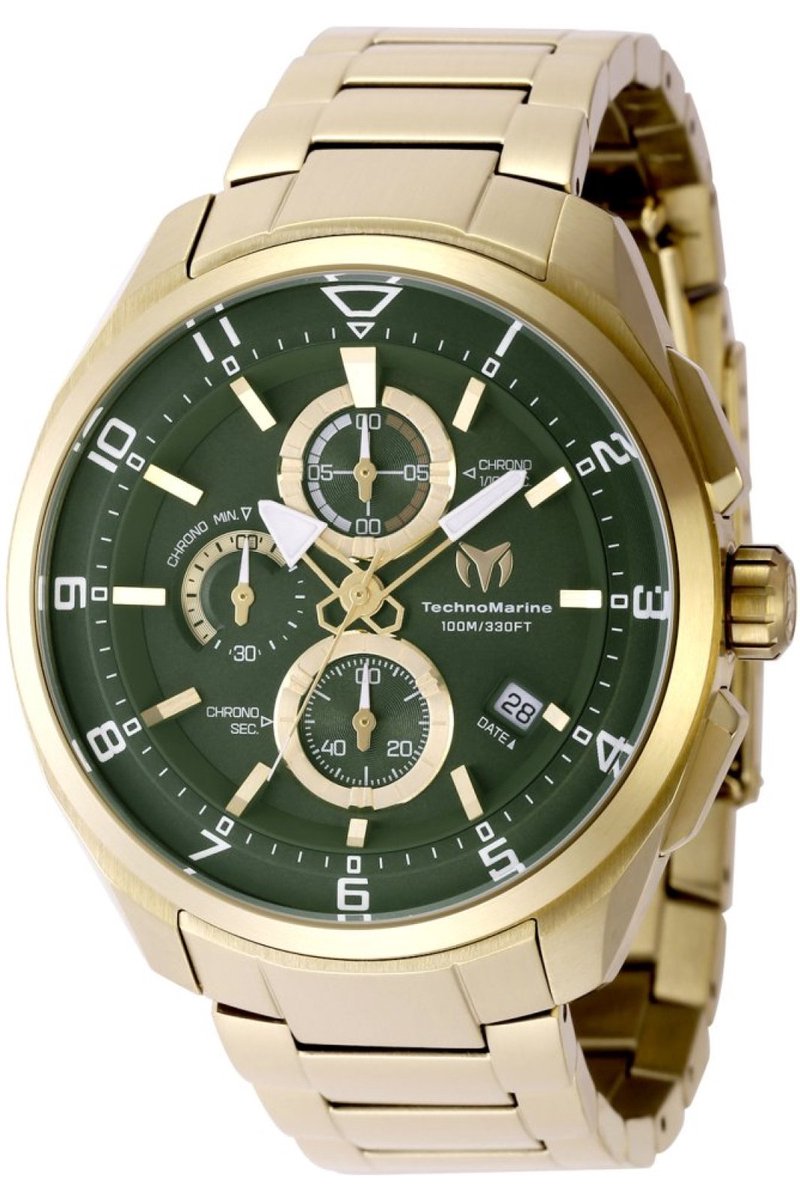 TechnoMarine OCEAN - QUANTUM TM-318131 Heren Horloge - Waterdicht - Analoog - Quartz Uurwerk - Roestvrij Staal met groene Wijzerplaat - 44mm