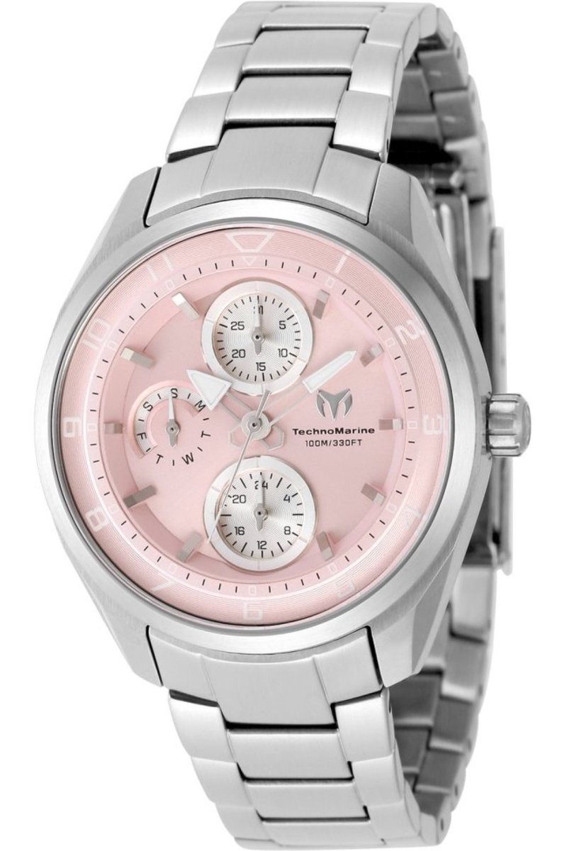TechnoMarine OCEAN - QUANTUM TM-318108 Dames Horloge - Waterdicht - Analoog - Quartz Uurwerk - Roestvrij Staal met roze Wijzerplaat - 36mm