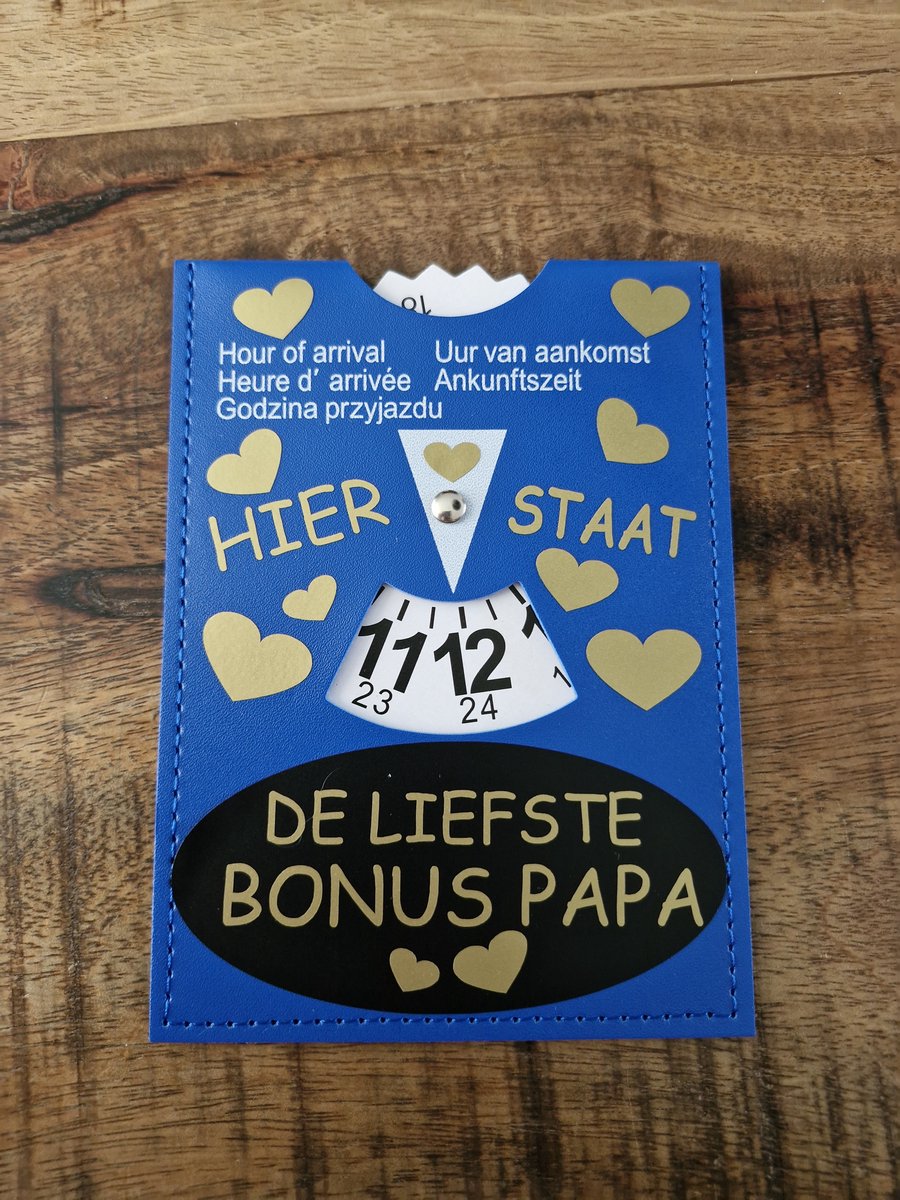 Parkeerschrijf met tekst- Hier staat - De liefste bonus Papa - blauwe zone- parkeerkaart- blauweschijf