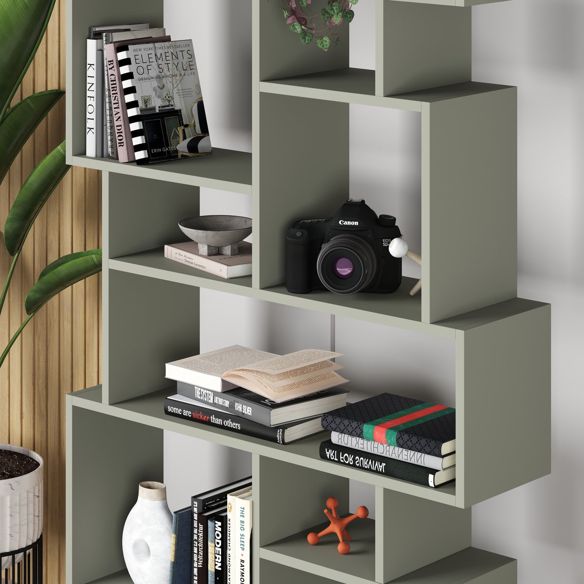 Hocus Picus Karmato Boekenkast 10 Niveaus Verticaal Horizontaal 96x26x169 Cm Ash Groen