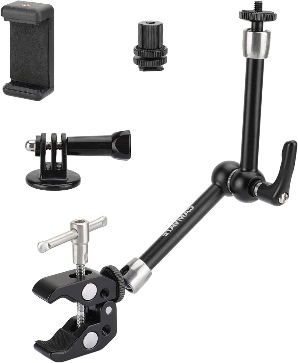 Allecto Premium - Beweegbare Magische Arm met Super Crab Clamp voor Action Camera's - Smartphone Clip - Monopod Adapter