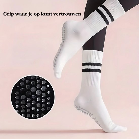 Pilates sokken - Anti Slip Sokken - Yoga Sokken - Set van 3 Stuks Sport sokken - One Size Fits All - Dames Sokken - Zwart -Wit -Roze van Merkloos — afbeelding 2