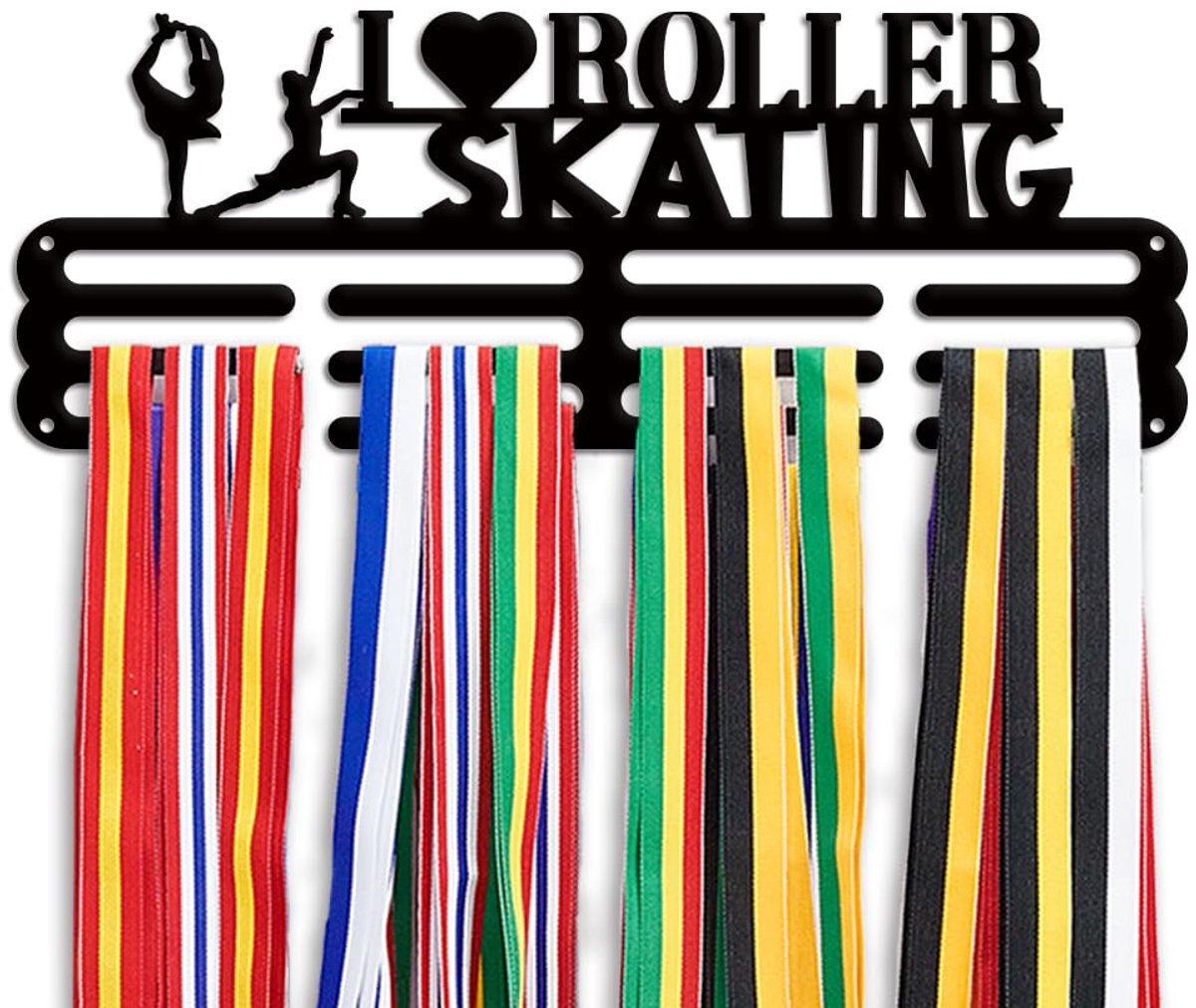 TRANKIELO® – Rolschaatsen Medaillehanger – Sport Lint Houder – Wandgemonteerde Medaille Display – Geschikt voor 60+ Medailles – Zwart Metaal