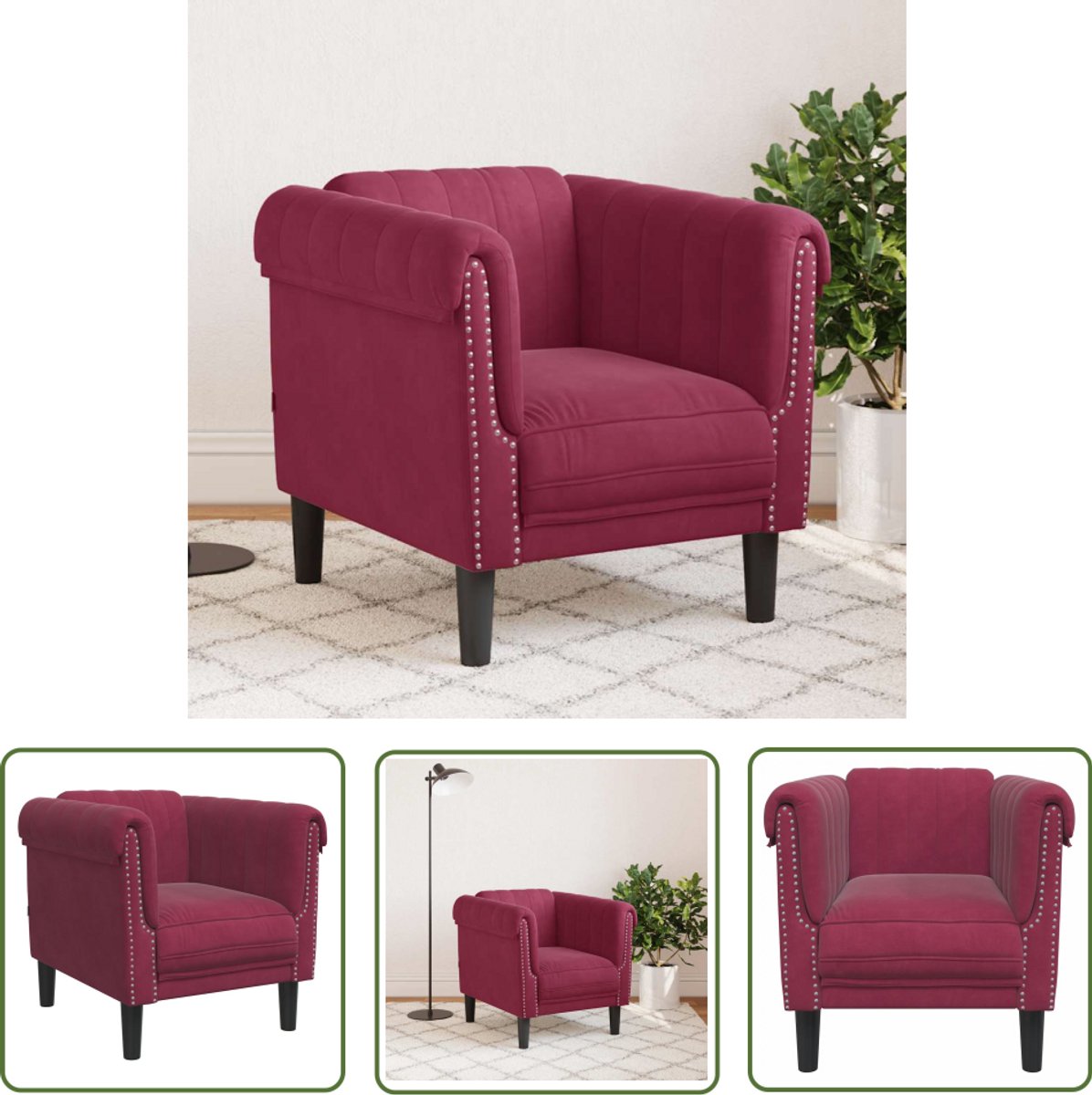 vidaXL - Fauteuil - fluweel - wijnrood