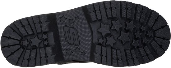 Zool van zwarte Skechers laars met sterpatroon en Skechers logo.