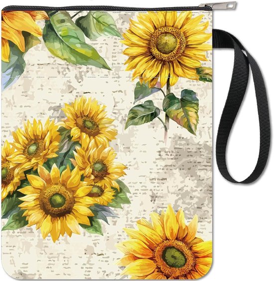 Foto: Zonnebloem met blad boekhoes met rits boek liefhebbers geschenken harde kaft paperbacks waterdichte buidel tas beschermer voorzak hoes cover voor vrouwen vrienden lezers bibliothecaris