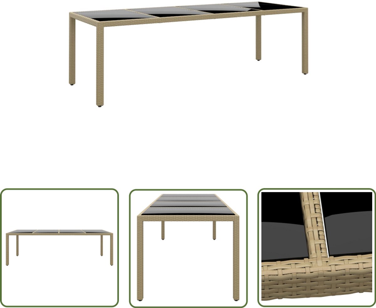 vidaXL Buitentafel - Tuinstoel - Tuintafel met glazen blad poly rattan beige - Lounge Set - Terrastuin - Patioset
