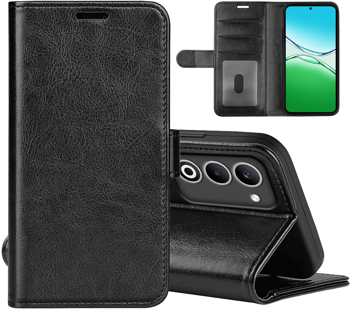 MobyDefend Hoesje - Geschikt voor Oppo A5 5G - Wallet Book Case (Sluiting Achterkant) - Zwart