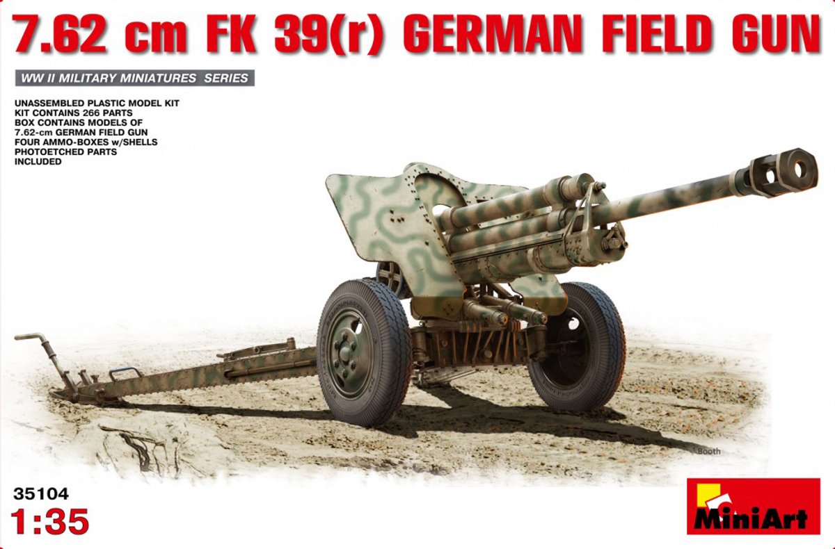 MiniArt Modelbouwpakket Militaire voertuigen - 35104 7.62cm FK 39(r) German Field Gun Plastic - 1:35 - Modelbouw