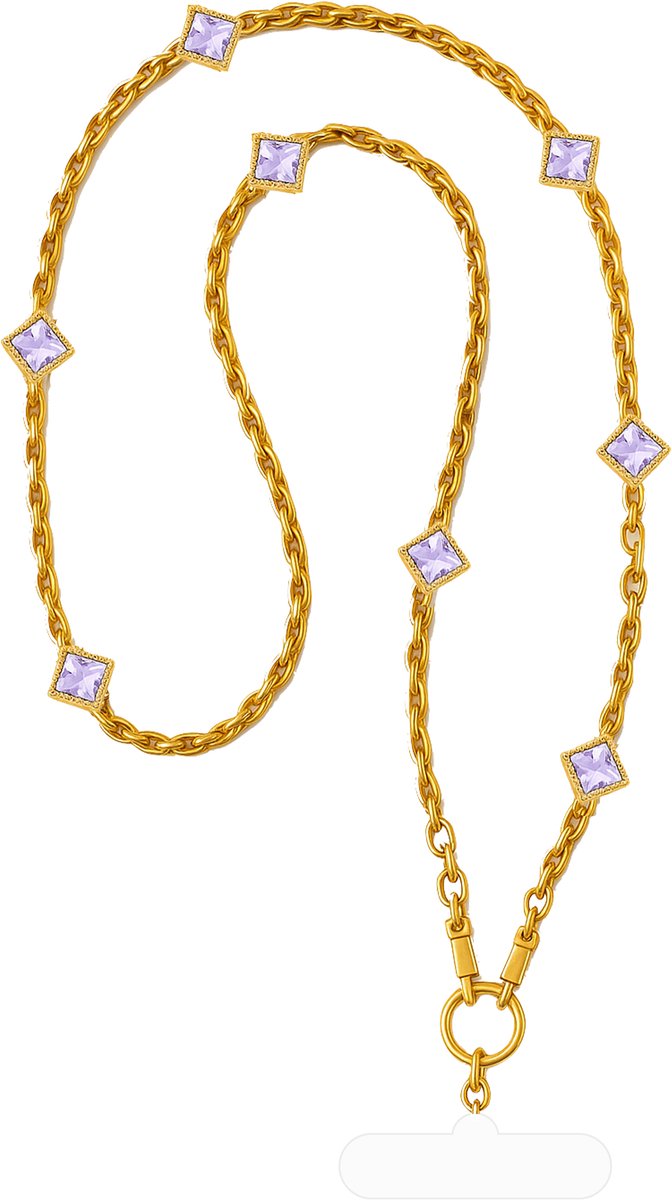 LéClé Goud Telefoonkoord - Paars Kristal - Crossbody Ketting 120 cm