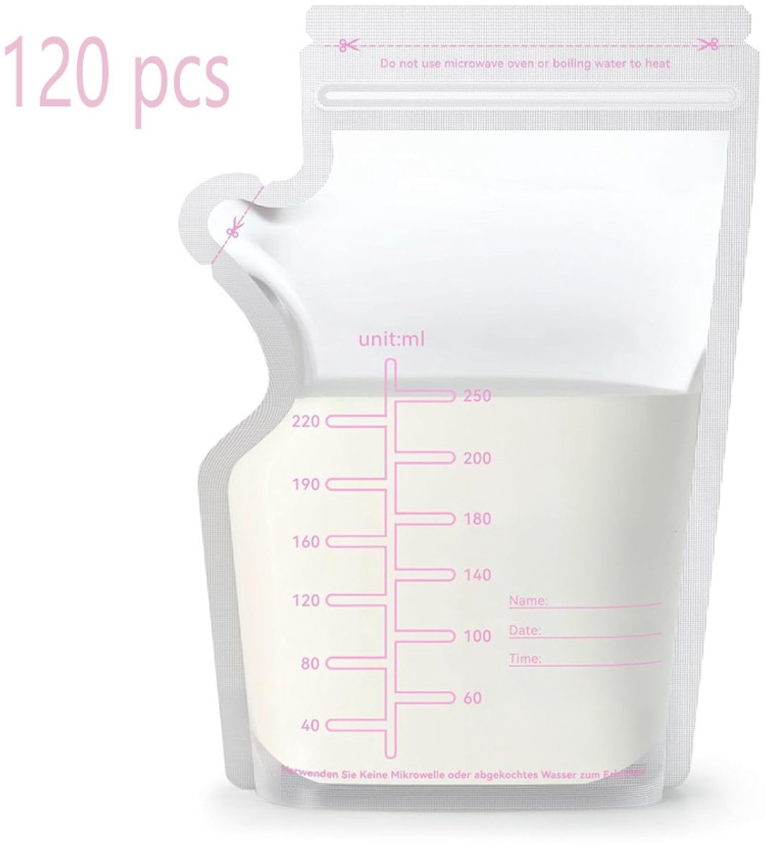 Image of 120 stuks moedermelkbewaarzakjes - Bewaarzakjes - Melkbewaarzakjes - BPA-vrij - 8 oz / 250 ml Moedermelkbewaarzakjes - Met schenktuit - Zelfstandige lekvrije melkbewaarzakjes voor in de vriezer - Voor moeders die borstvoeding geven
