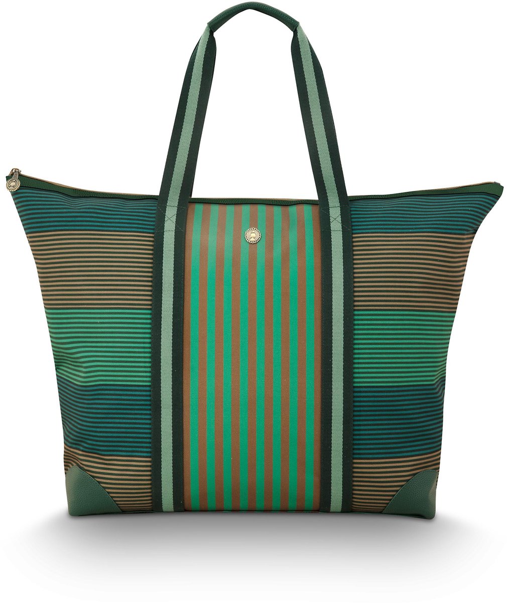 Pip Studio - Tilda Tote Bag met rits - Schoudertas - Groen - Gestreept - 66x20x44cm