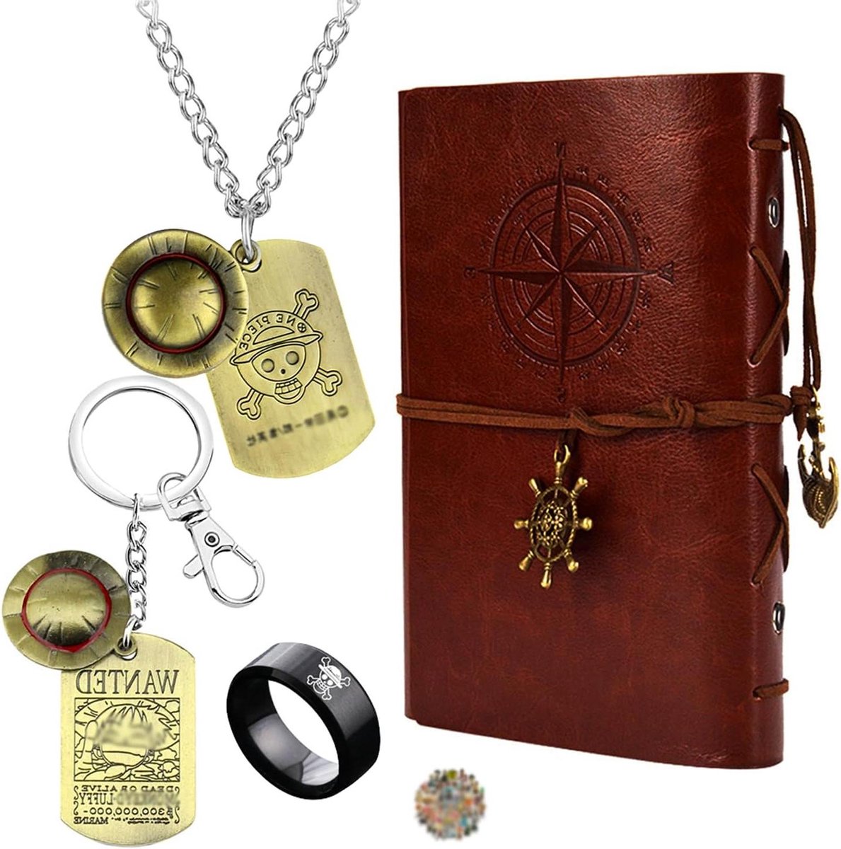 Allecto Plus - Anime Schedel Sieraden Set | Piraten Notitieboek met Ring en Stickers | 14 Stuks Metaal•