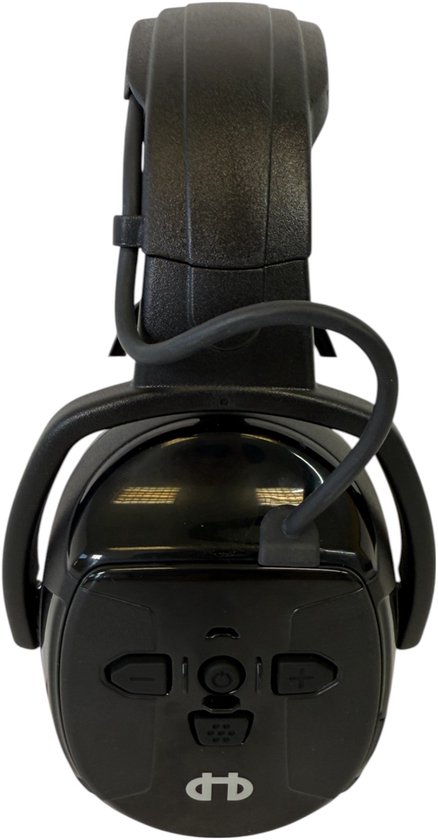 Zwarte Hellberg Xstream hoofdband oorkappen met Bluetooth en bedieningsknoppen.