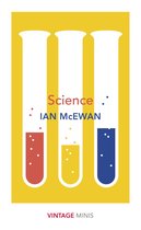 Boekomslag met de titel 'Science' van Ian McEwan, met drie reageerbuizen met rode, gele en blauwe vloeistof.