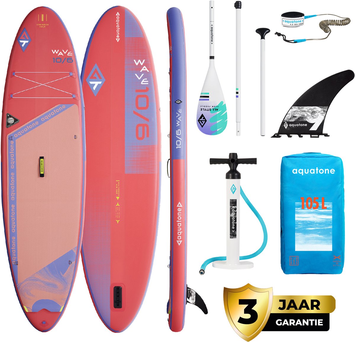 Aquatone Wave Premium SUP Board 10'6 - Opblaasbaar Paddle Board - Complete Set - Max. 143KG - 320x81cm