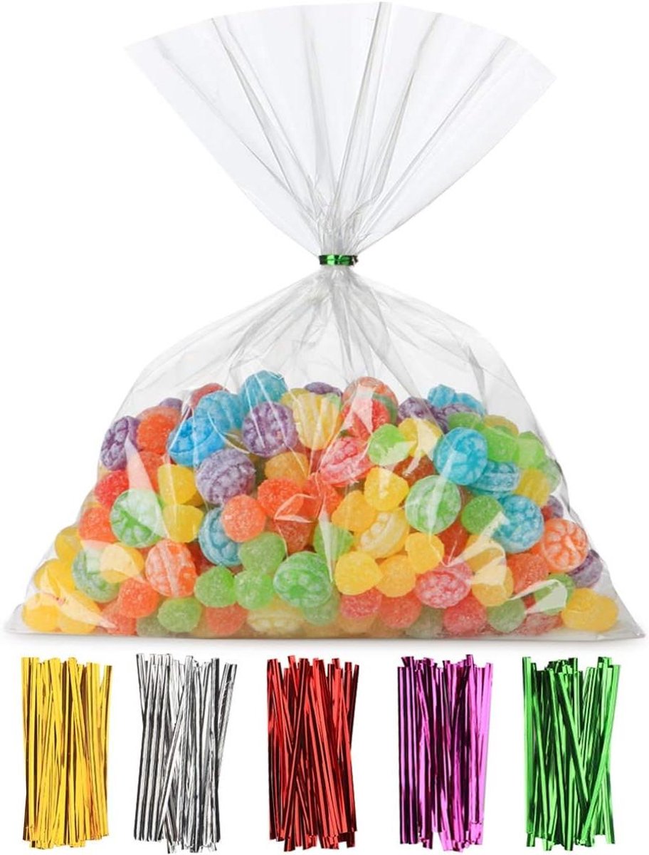 Transparante Cellofaanzakjes 20 x 30 cm - Voor feestjes en cadeaus met 100 stuks twist-bindingen