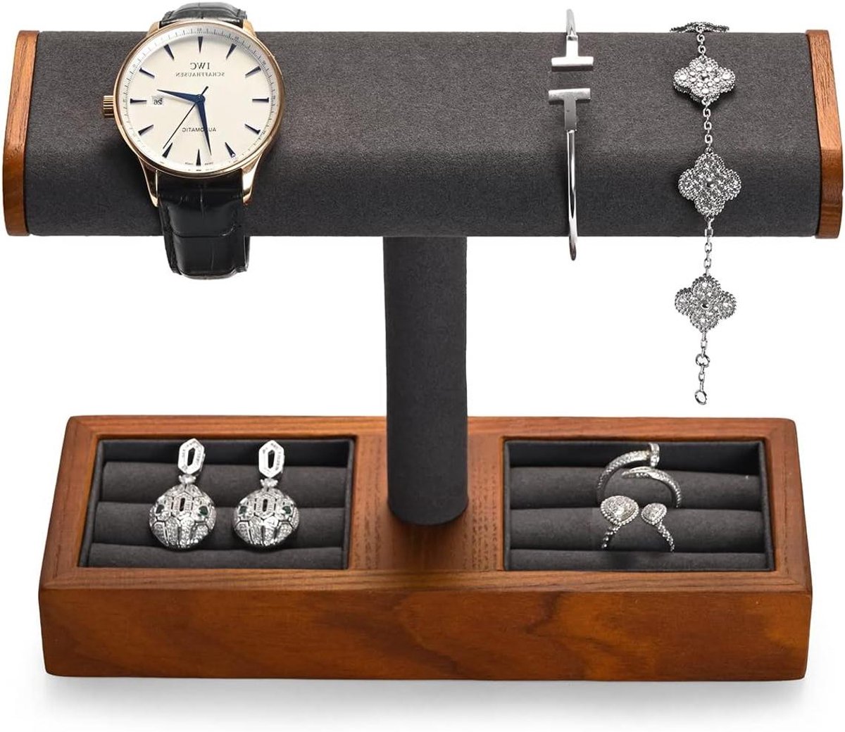 Multifunctionele T-Bar sieradenstandaard van massief hout voor het organiseren van ringen, horloges, armbanden en kettingen - Opbergrek voor sieraden en accessoires