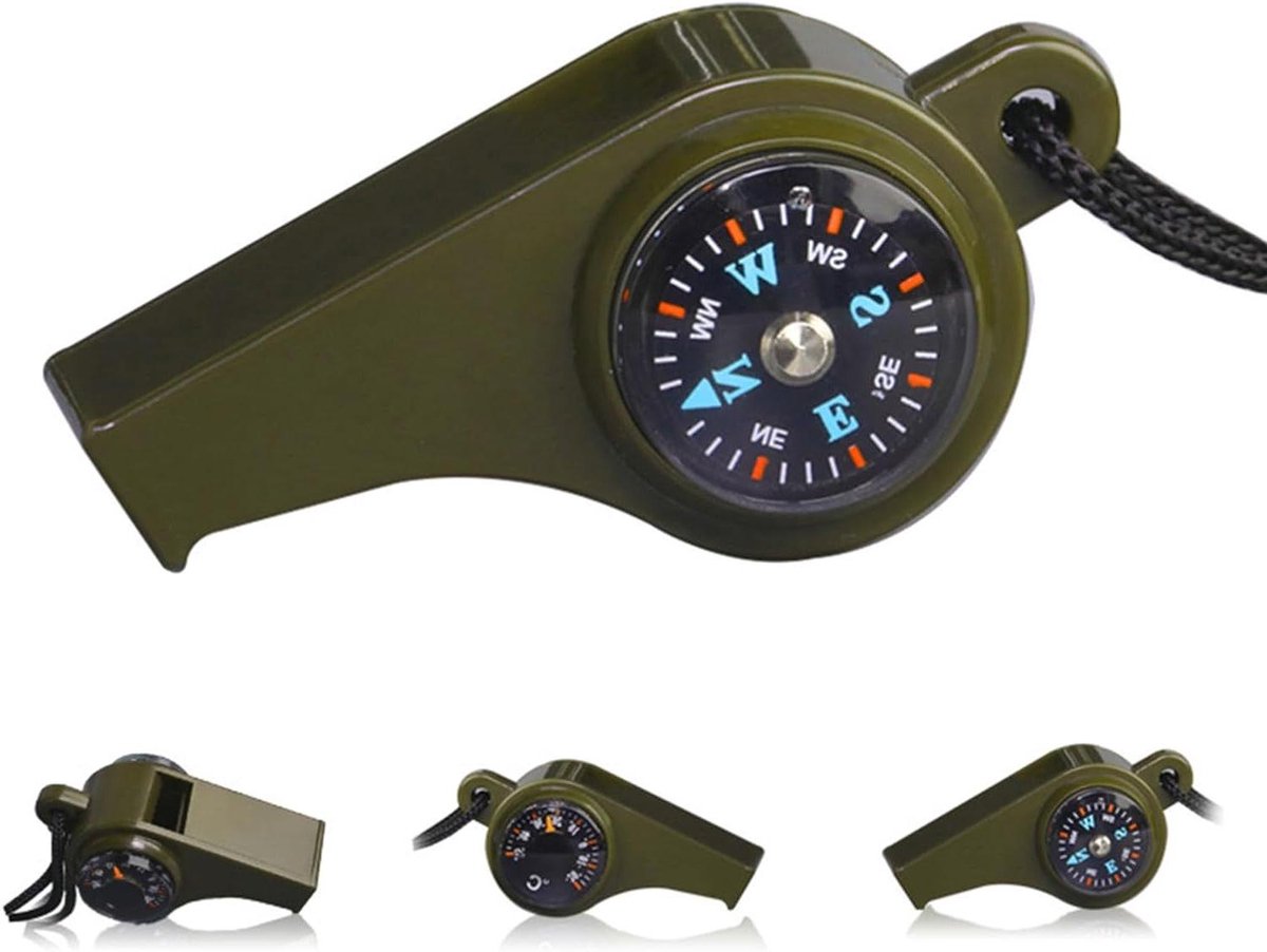 Allecto Plus - 3-in-1 Survivalfluitje met Thermometer en Kompas - Compact Navigatie- en Overlevingsfluitje voor Kamperen en Wandelen