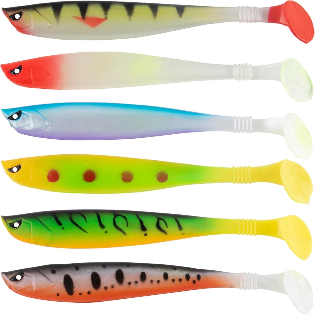 Rubberen visset - levendige kleuren - 6 stuks - 12 cm