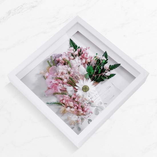 SEUNMUK 2 stuks 25,5 x 25,5 cm witte 3D-schaduwdoos, houten diepe doos frame, vierkante diepe displayfotolijst voor ambachten, jubileum, bruiloft, afstuderen