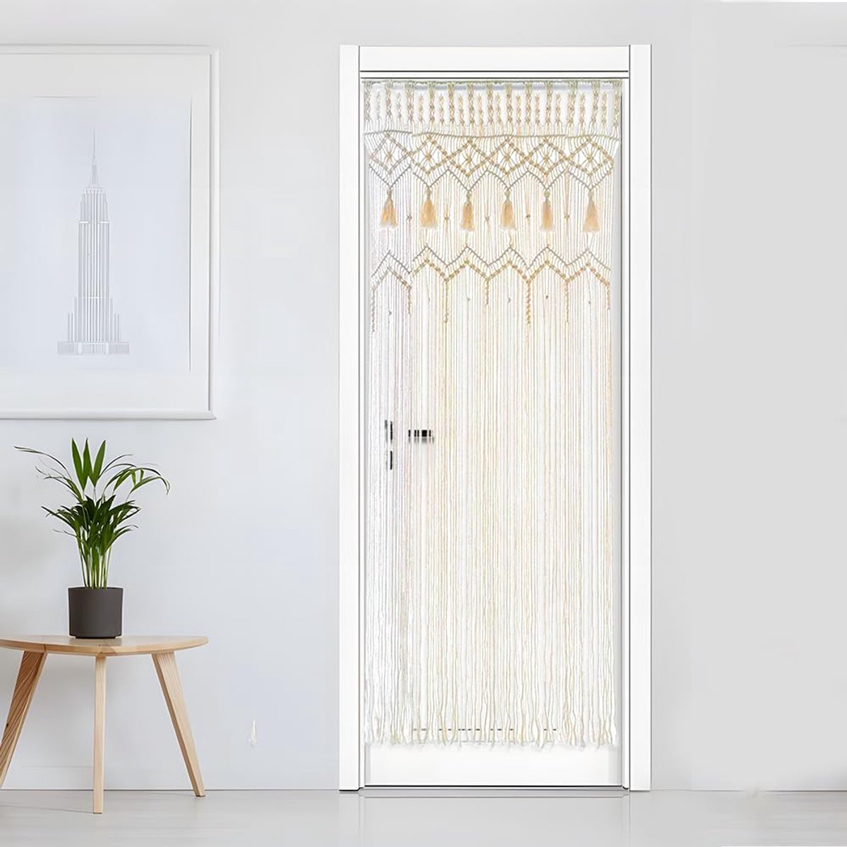 Rideau Macramé Bohème 72 X 190 Cm - Décoration Murale Ou Porte Tricotée Main - Coton Naturel, Pour Salon, Mariage