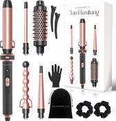 Bol.com Sansbeauté® 5 in 1 Krultang - Warmteborstel - Thermal Brush 38mm met Opzetstukken - Krulborstel - Föhnborstel Kort Haar ... aanbieding