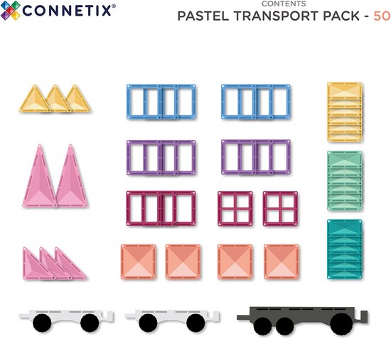 CONNETIX - Magnetisch Tegels - Pastel Transportverpakking - 50 Stuks - Magnetisch Speelgoed