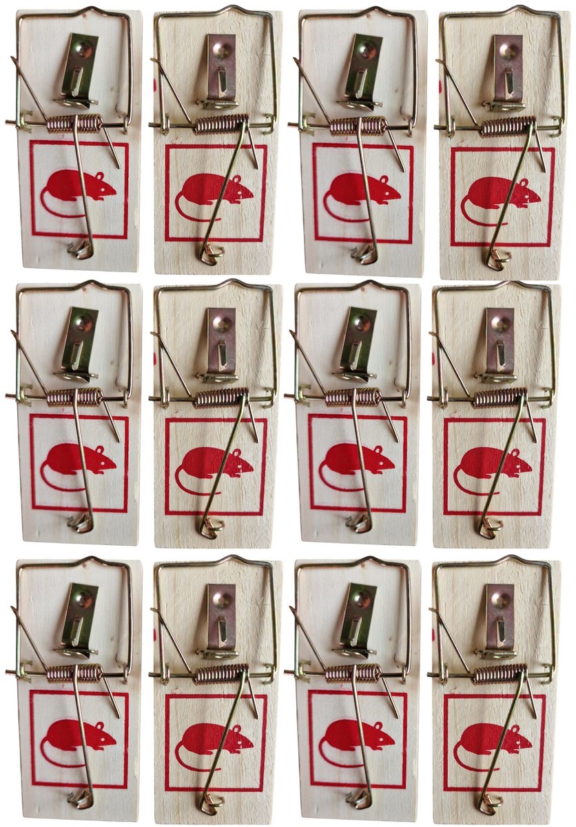 Houten Traditionele Muizenvallen - Set van 12 stuks - Ongediertebestrijding - Klapvallen - Muizenval - Huis - Tuin - Schuur - Vakantiehuis