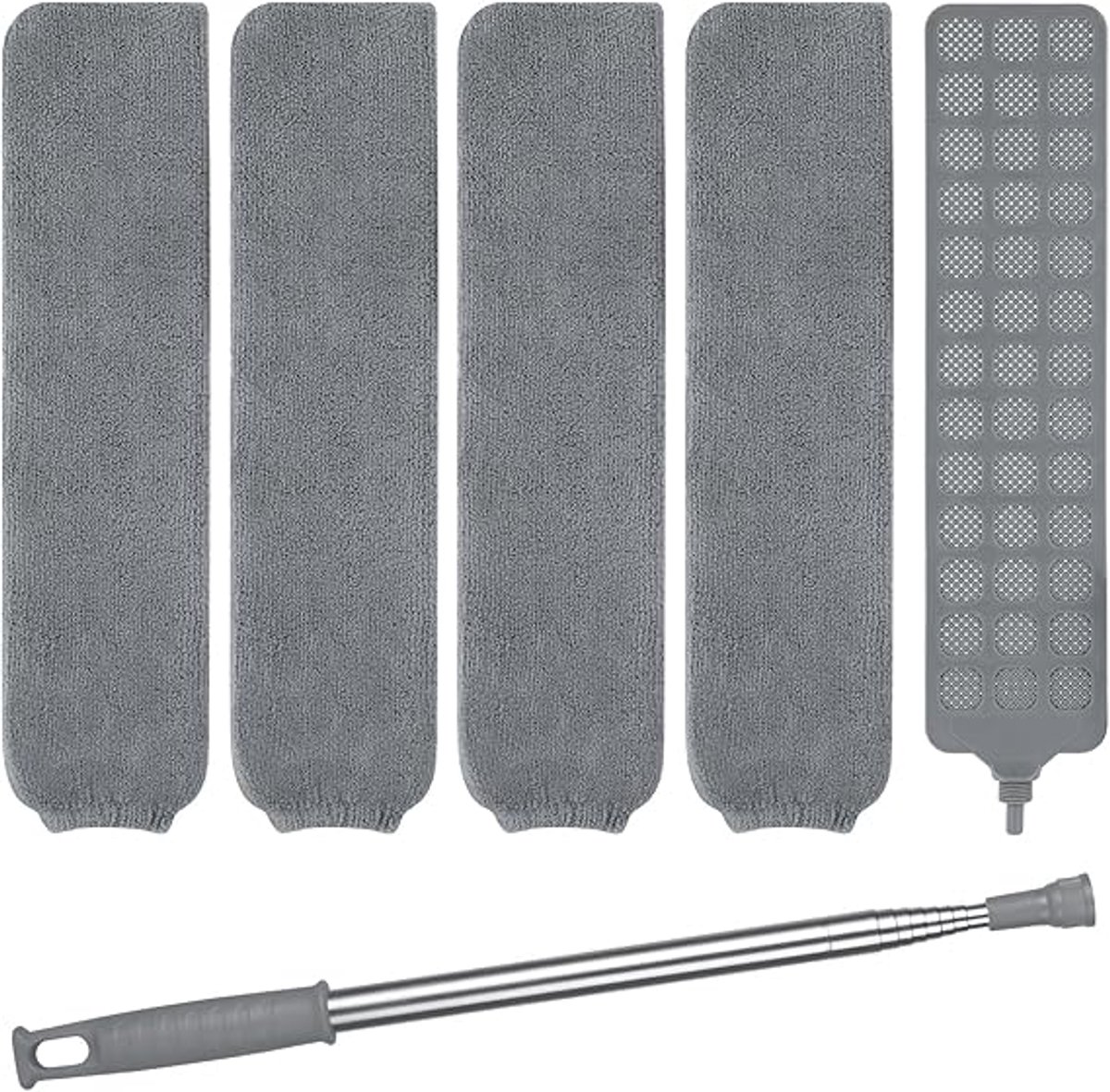 V5-QXXFSTZ-FBA Spletenreiniger met microvezel, inclusief lange steel en 4 vervangbare hoezen, uitschuifbare stofreiniger voor onder andere slaapkamer en keuken
