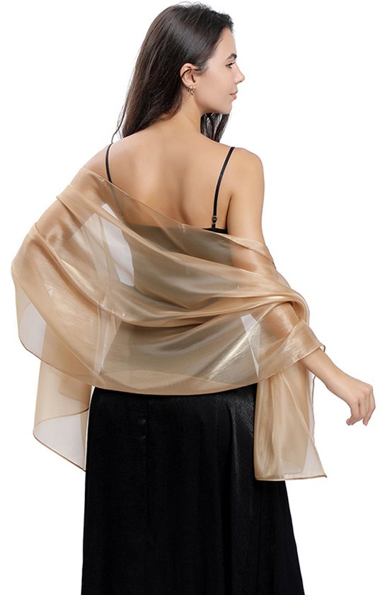 Sjaal Dames - Omslagdoek - 170x70 cm - Champagne - Zacht & Huidvriendelijk - Elegante Lichtgewicht - Glans Van Zijde - Dunne Omslagsjaal - Sjaal Voor Dames - Damessjaal - Stola - Neksjaal - Dames Sjaal - Omslagdoek Sjaal - Cadeautje - All Seasons