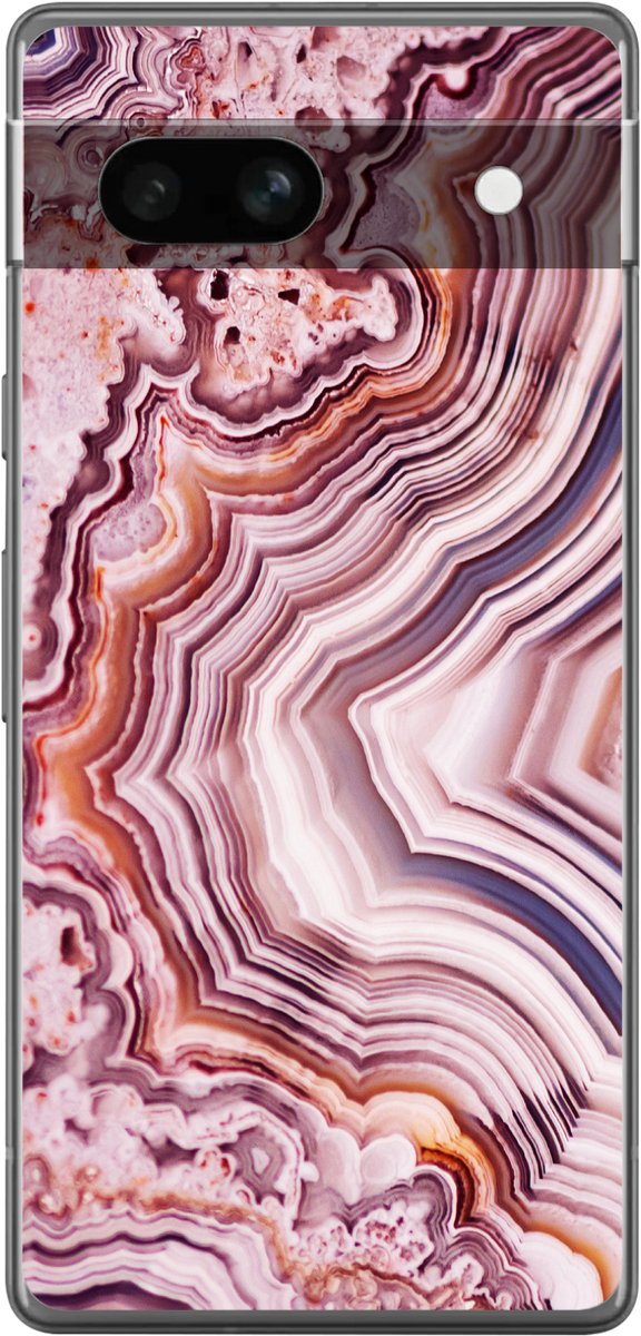 Telefoonhoesje Geschikt voor Google Pixel 7a hoesje - Natuursteen - Roze - Luxe - Siliconen Telefoonhoesje Telefoonhoesje