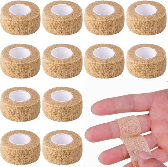 Foto: 12 rollen van zelfklevende vingerpleisters vinger bandage tape 2 5 cm x 4 5 m beige voor pols en enkel verstuikingen en zwellingen