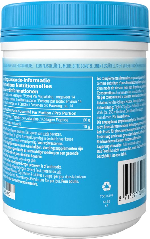 Vital Proteins - 10 tot 20 gram Peptiden Rundercollageen - Gehydrolyseerd - Neutrale Smaak - Suikervrij - 284 Gram