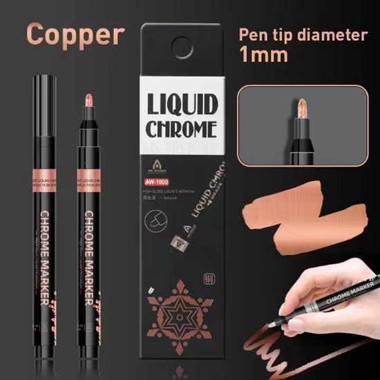 Chrome Marker Koper 1.0mm – Permanente Hoogglans Spiegellak Stift voor Glas, Metaal, Kunststof, Papier, Rubber