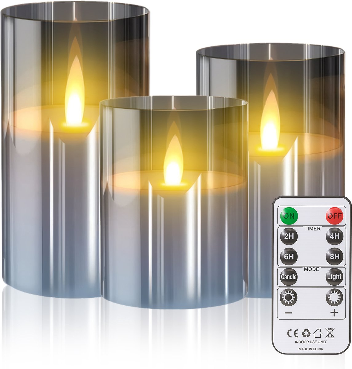 SEPH Realistische LED Kaarsen Met Bewegende Vlam - 3-Delige Set Met Afstandsbediening & Timer - Sfeervol & Draadloos - Grijs