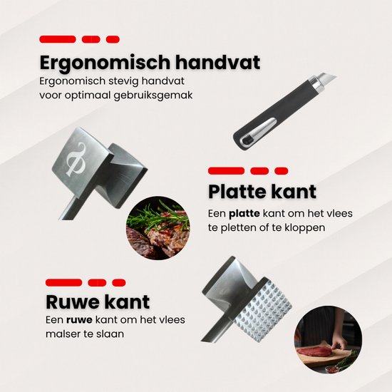 Marteau à viande - Attendrisseur à viande - Argent - Acier inoxydable - Batteur à viande