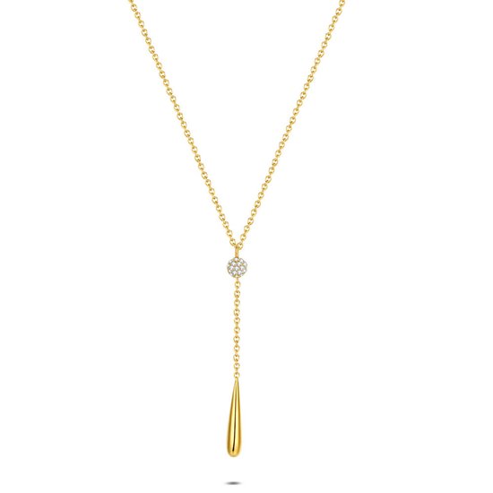 Twice As Nice Halsketting in 18 kt verguld zilver, hanger en steentjes Goudkleurig 42cm