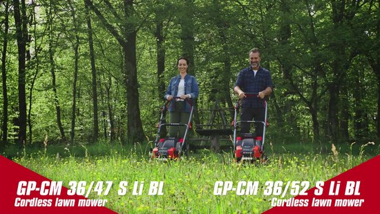 Einhell Professional Accu Grasmaaier GP-CM 36/52 S BL Li Kit - Power X-Change - 36 V/Li-ion - Maaibreedte: 52 cm - Aanbevolen gazonoppervlakte: tot 1200 m² - 65 L opvangzak - Maaihoogte: 25-80 mm - Incl. 4x 5.2 Ah Accu en 2x DUO-lader