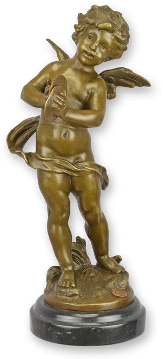 Bronzen beeld - Cherubijn met bekkens - sculptuur - 30,5 cm hoog